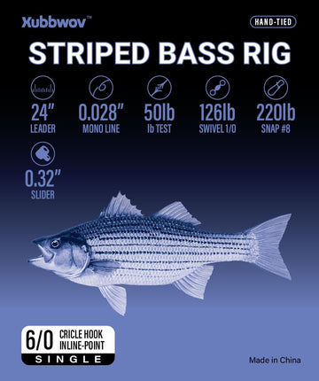 Rig components including 50lb line, 126lb swivel and 220lb snap