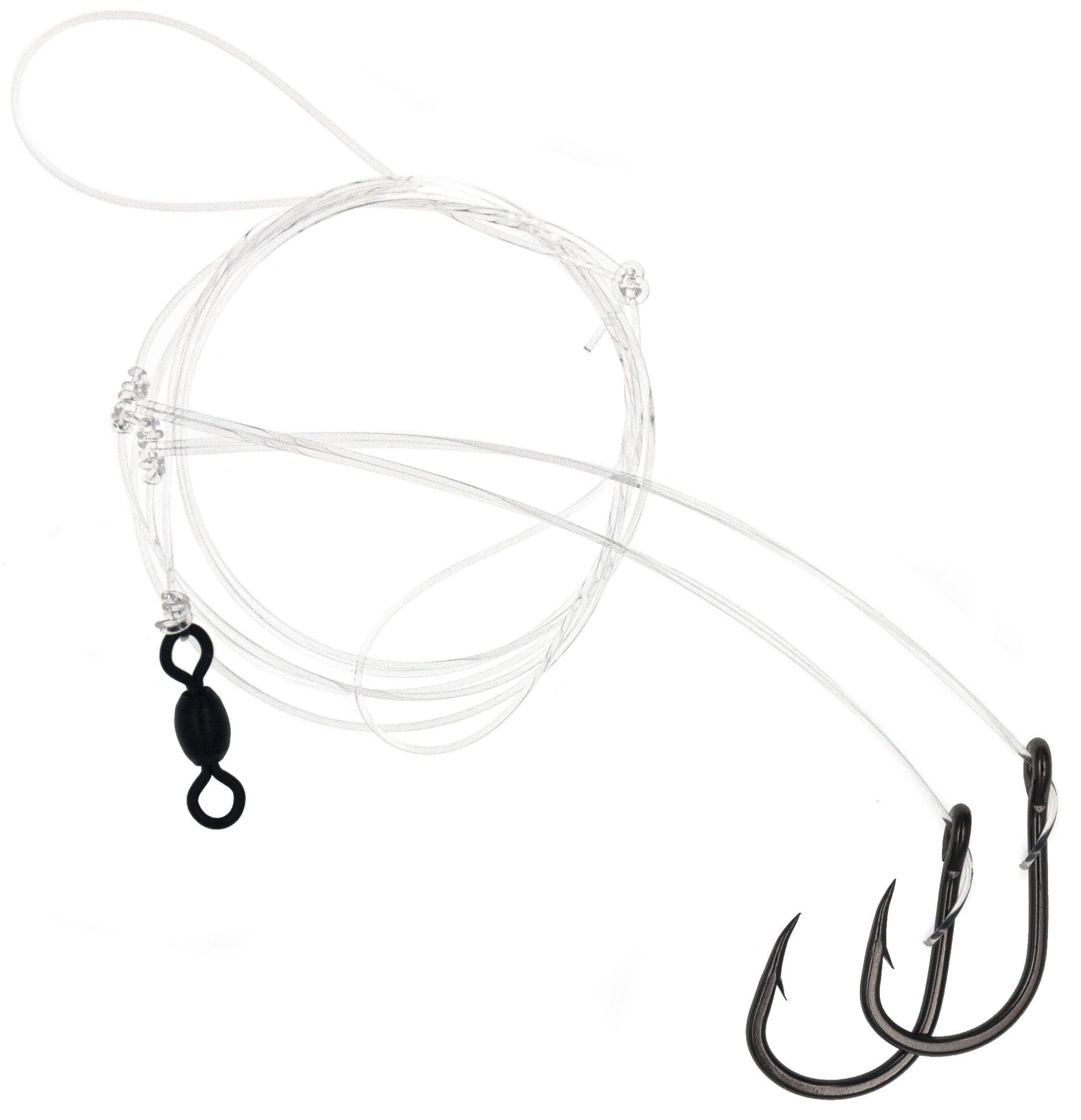 Close-up of 3/0 double hooks on Xubbwov Blackfish Rig