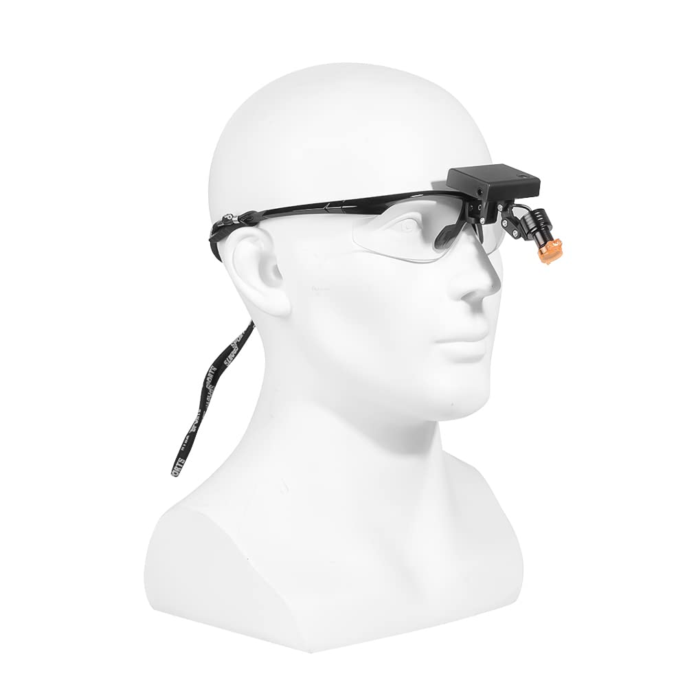 XUX cordless headlamp attached to glasses for hands-free dental work