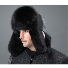 XUYUZUAU men's fox hair ushanka black adjustable buckle for secure fit