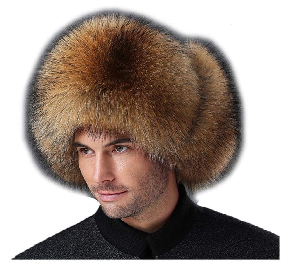 XUYUZUAU men's fox-hair ushanka natural gray closeup shows premium warmth and texture.