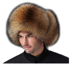 XUYUZUAU men's fox-hair ushanka natural gray closeup shows premium warmth and texture.