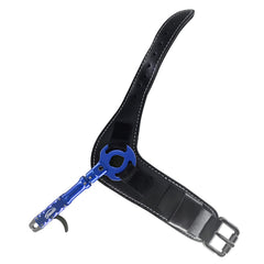 xxiaojun archery release on wrist blue illustrates comfortable strap and quick tightening