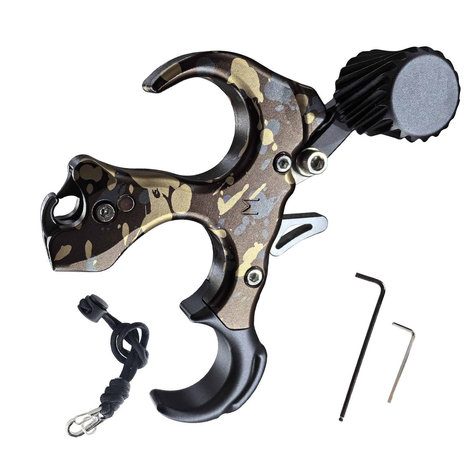 xxiaojun compound bow release thumb button demonstrates slip-resistant concave-convex grip.