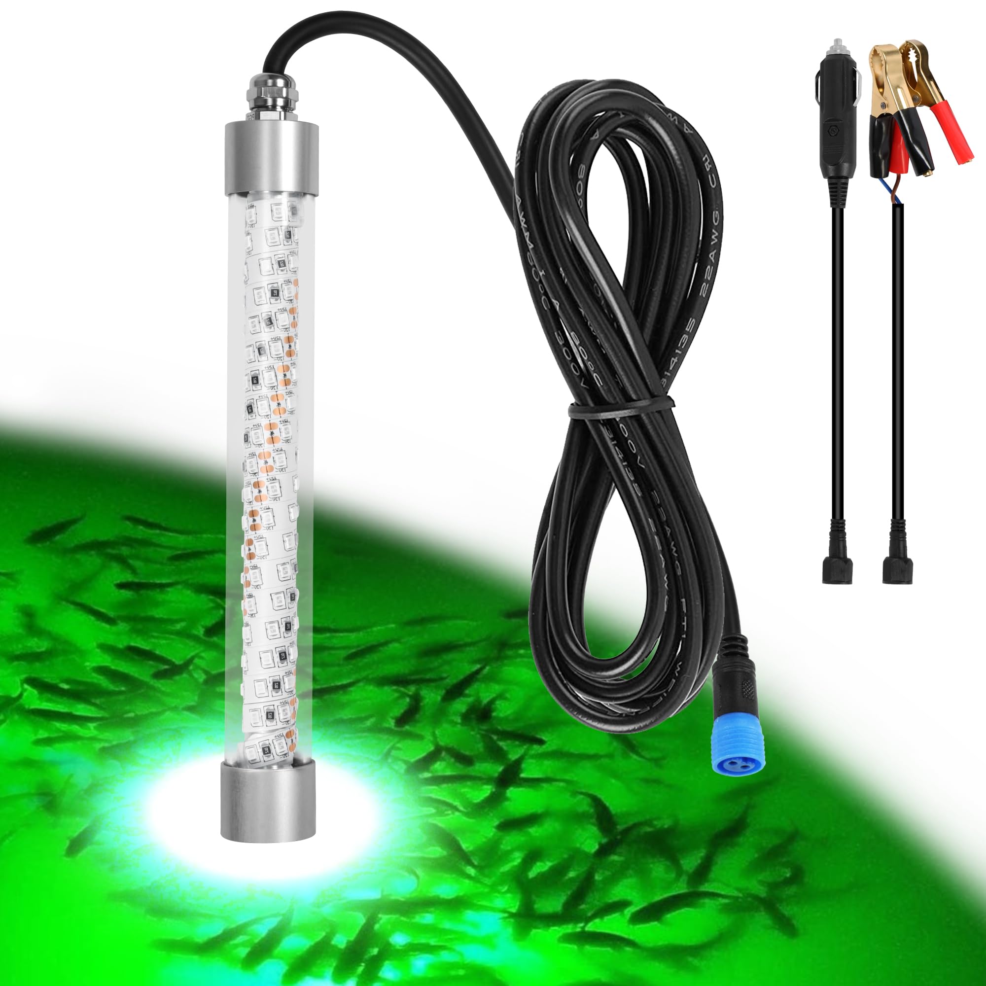 XXK F1 underwater light in packaging ready for night fishing.