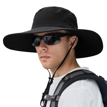XXL oversize wide brim sun hat for men in black, front view