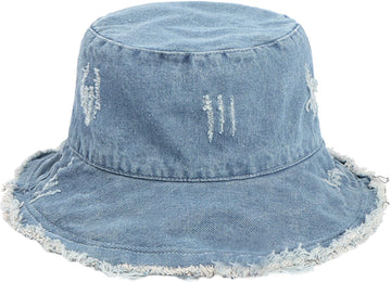 XYIYI Unisex Light Blue Washed Cotton Bucket Hat – front view