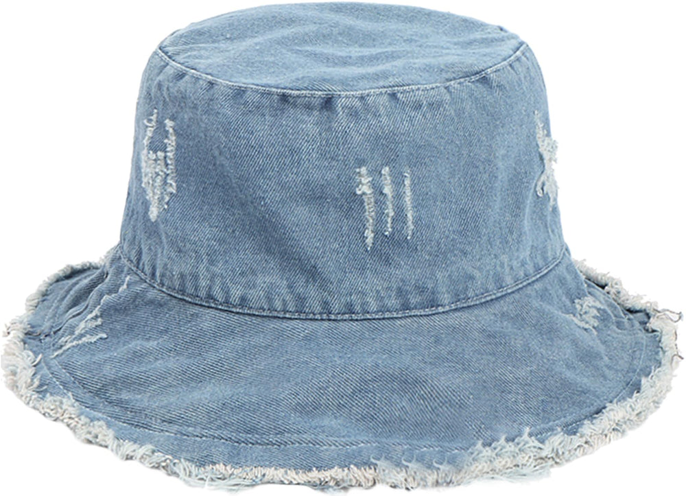 XYIYI Unisex Light Blue Washed Cotton Bucket Hat – front view