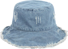 XYIYI Unisex Light Blue Washed Cotton Bucket Hat – front view