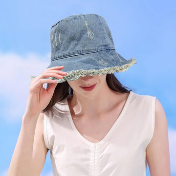 XYIYI Unisex Light Blue Washed Cotton Bucket Hat – side view