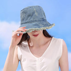 XYIYI Unisex Light Blue Washed Cotton Bucket Hat – side view