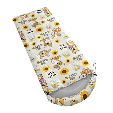 XYNHML kawaii dog-pattern sleeping bag open reveals roomy interior for comfort.