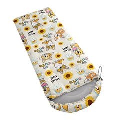 XYNHML kawaii dog-pattern sleeping bag open reveals roomy interior for comfort.