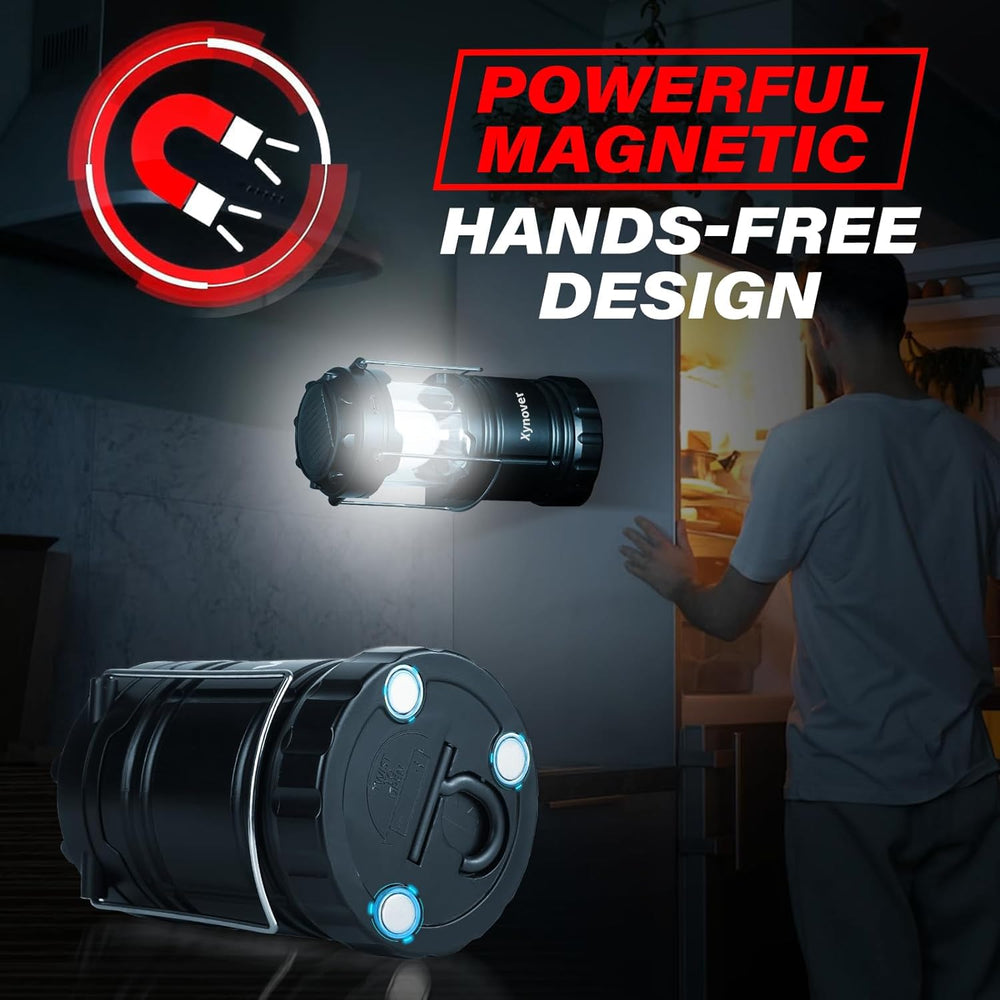 Xynover lantern with solar charging panel for silent outdoor recharging.