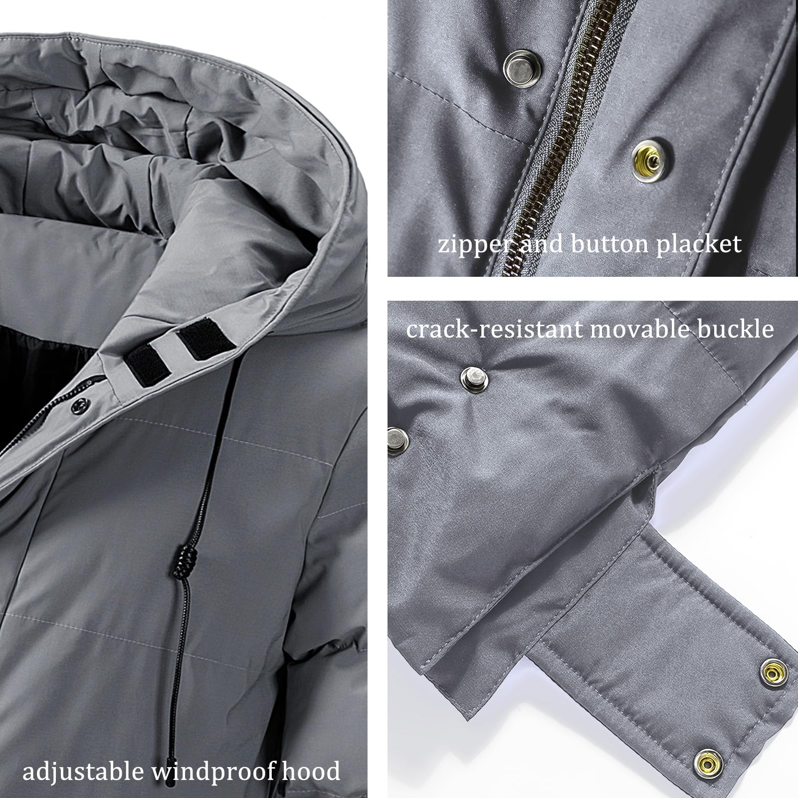 XYXYING men's thermal long snow parka adjustable cuffs block wind at the wrists.
