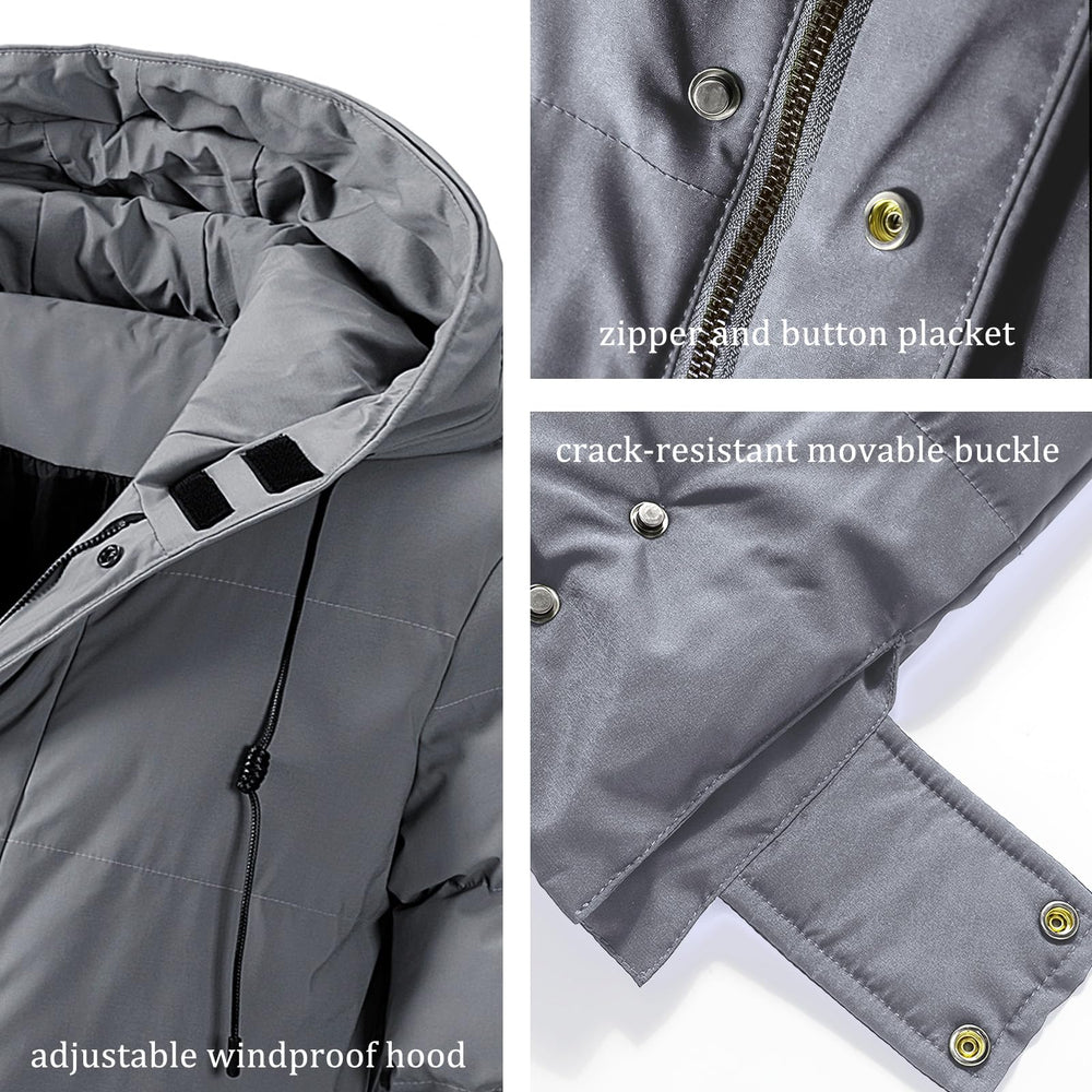 XYXYING men's thermal long snow parka adjustable cuffs block wind at the wrists.