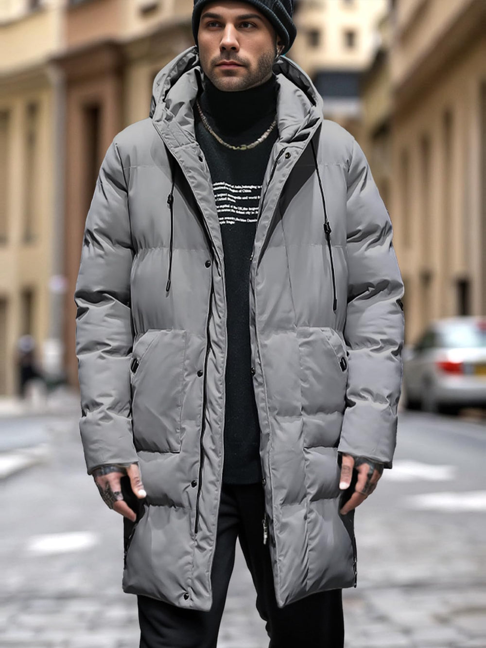 XYXYING men's thermal long snow parka movable bottom hem prevents riding up when sitting.