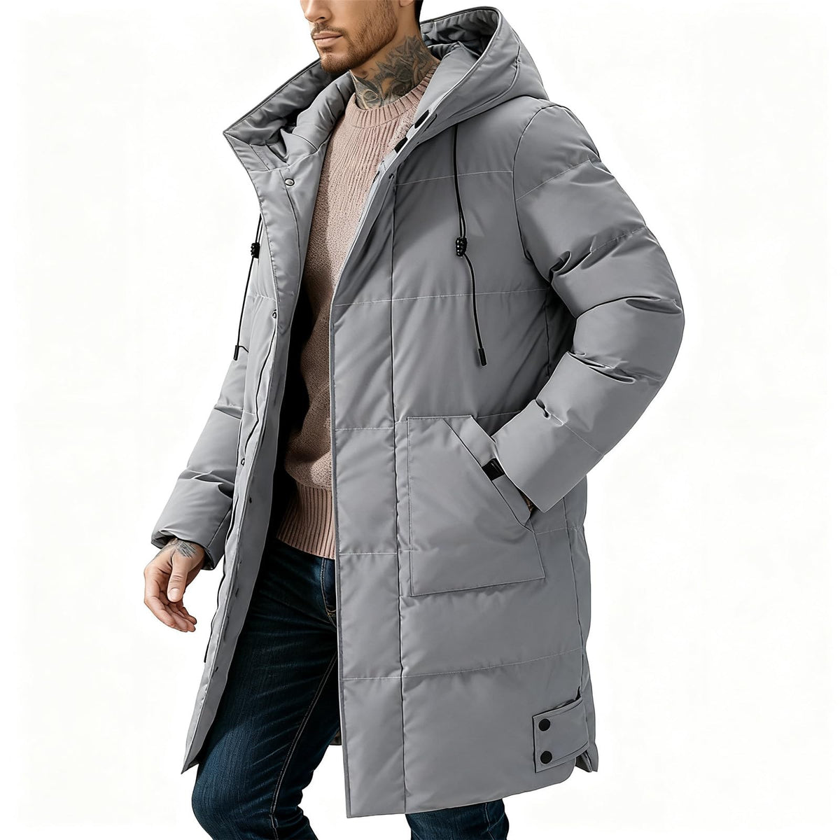 XYXYING men's thermal long snow parka front view delivering windproof warmth for winter commutes.
