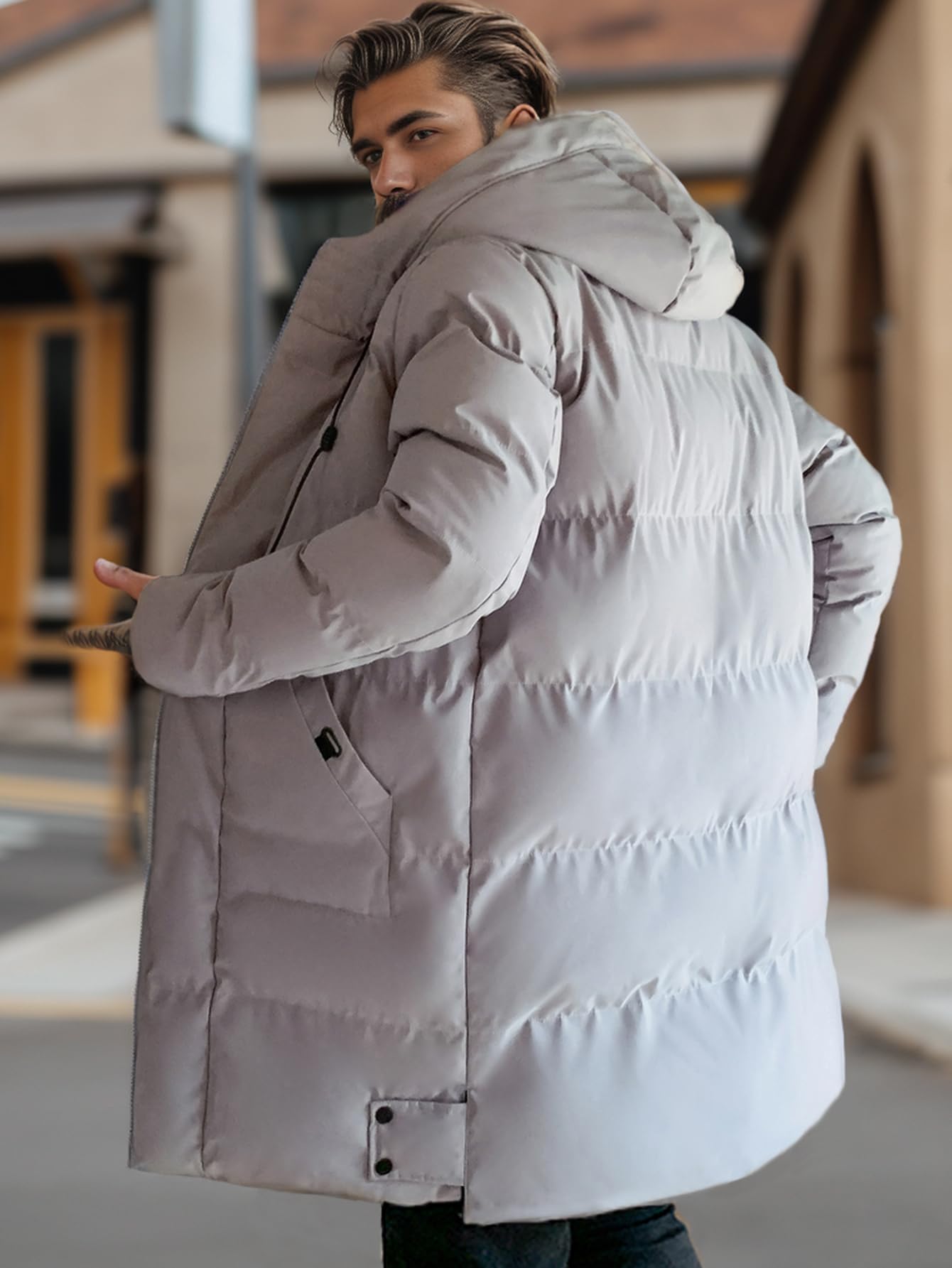 XYXYING men's thermal long snow parka micro-water-repellent coating sheds light rain.