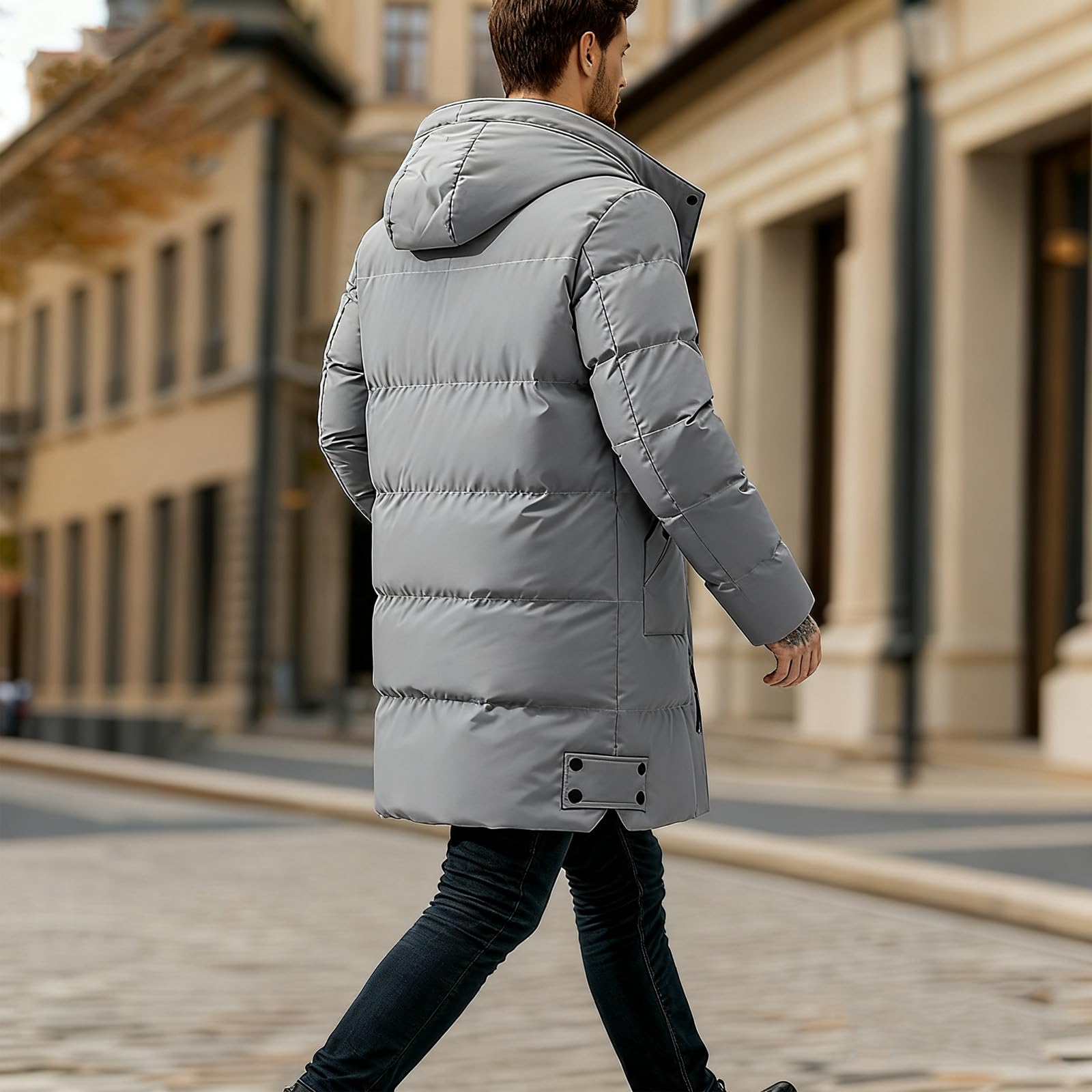 XYXYING men's thermal long snow parka zipper placket provides a sleek windproof seal.