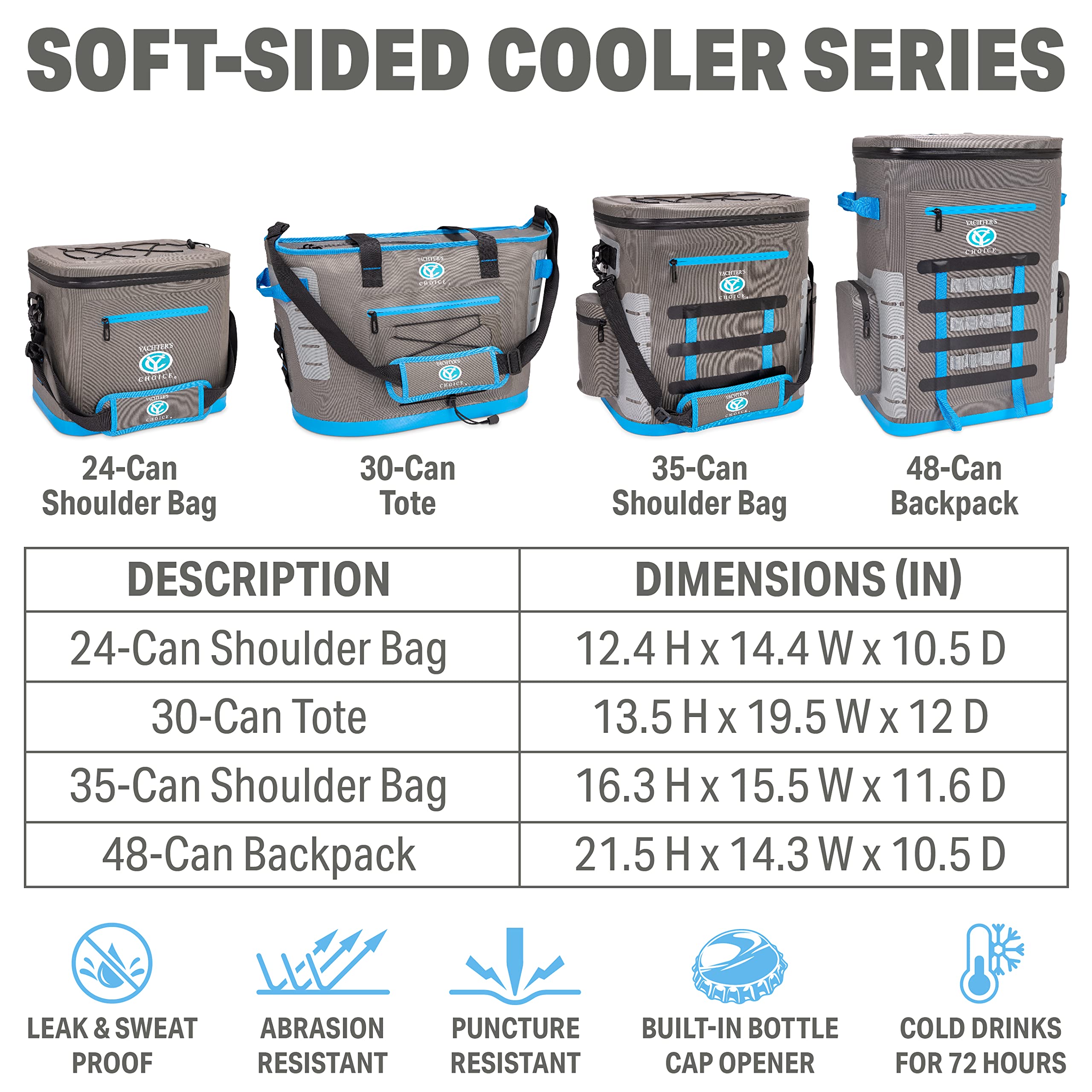 Yachter's Choice Soft Cooler Back Pack front pockets and loop webbing add space for extra gear.