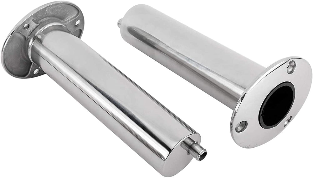YaeMarine 2-pack rod holders in polished stainless steel with drain for corrosion resistance.
