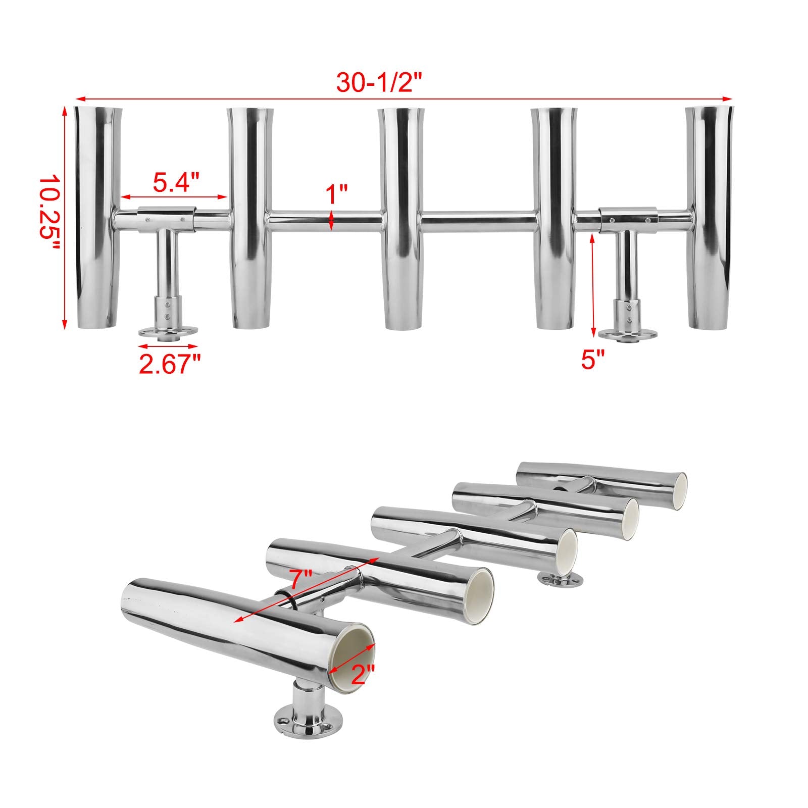 YaeMarine 6-tube rocket launcher rod holder in stainless steel