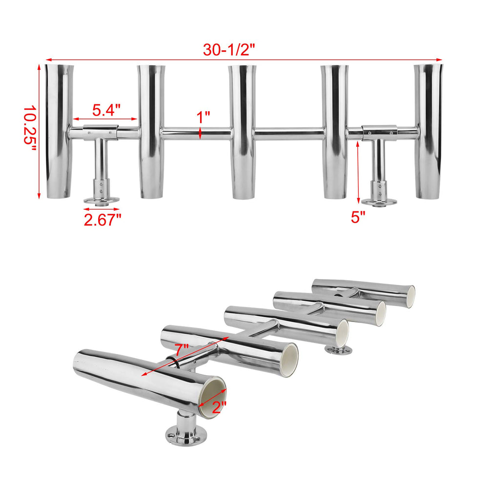 YaeMarine 6-tube rocket launcher rod holder in stainless steel