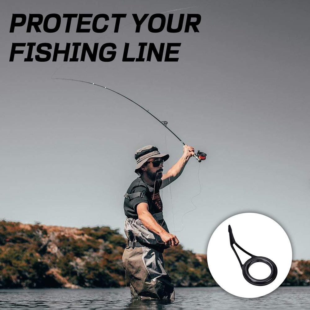 Ceramic ring guides reducing wear on fishing line
