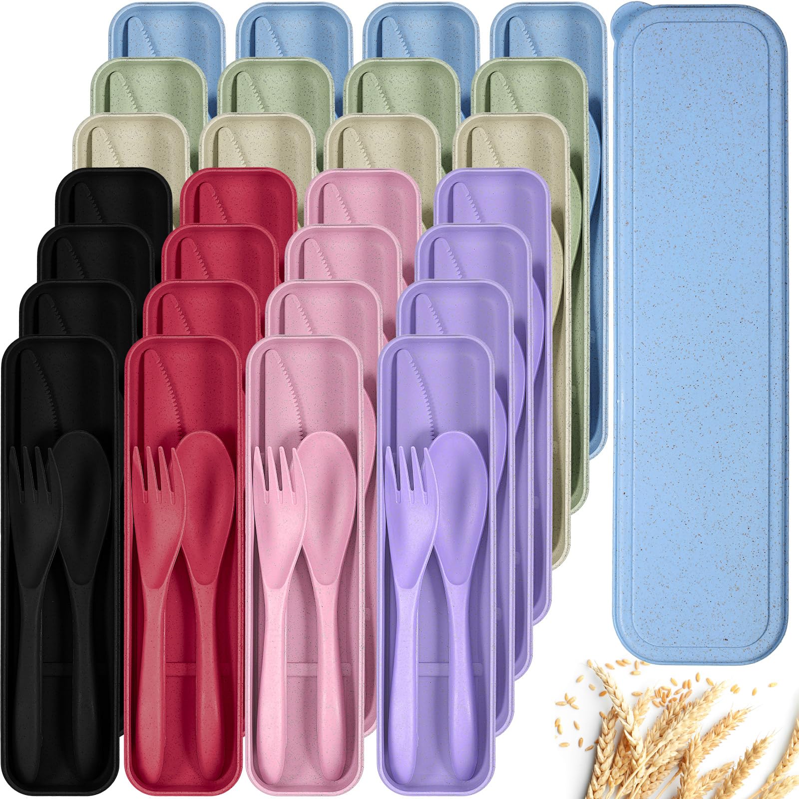 Yahenda 28-set travel utensils in case for colorful daily meals.