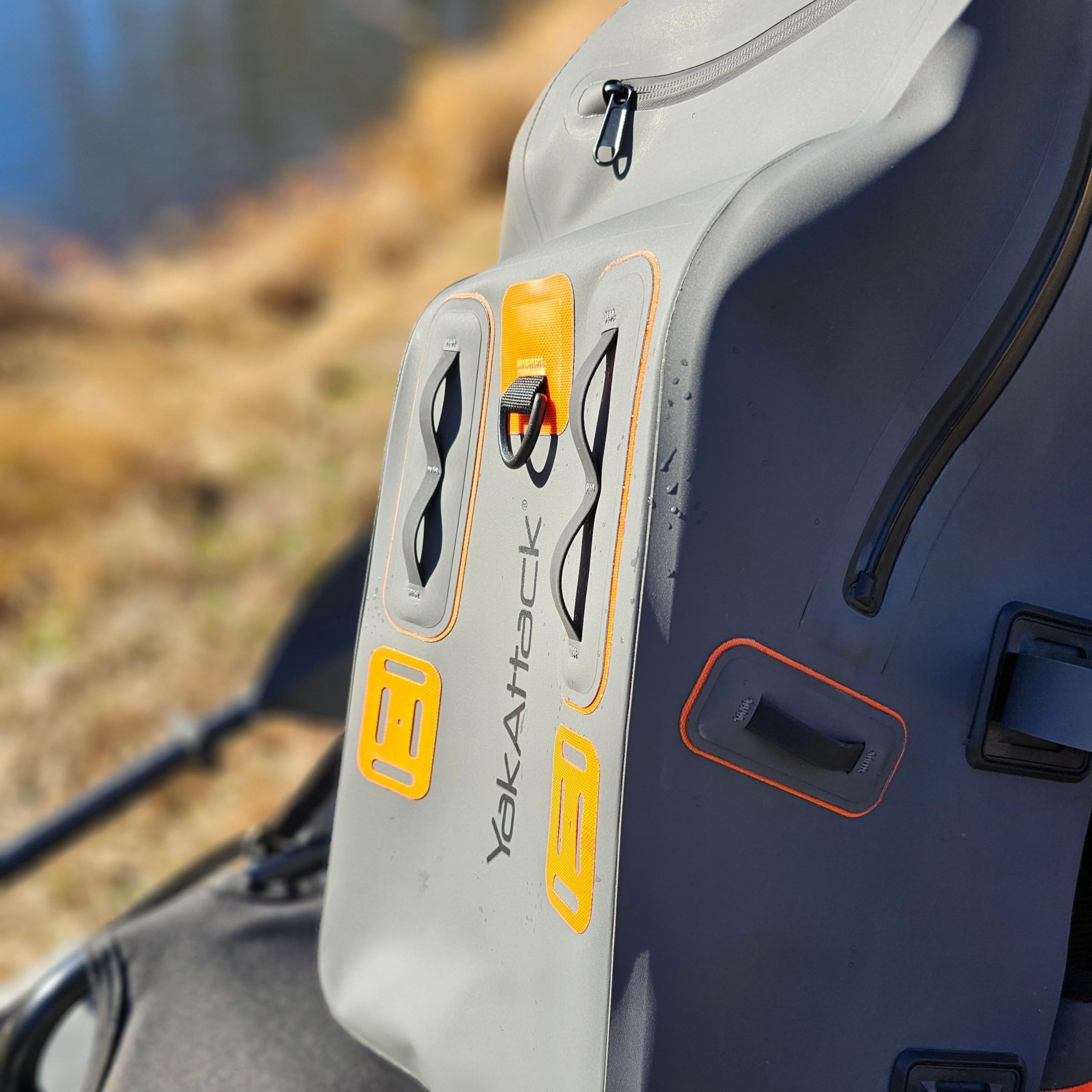 YakAttack DryPak grey orange color boosts visibility on water and trails