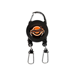 YakAttack dual fishing tool retractor front view showing single attachment with 24-inch stainless steel cable