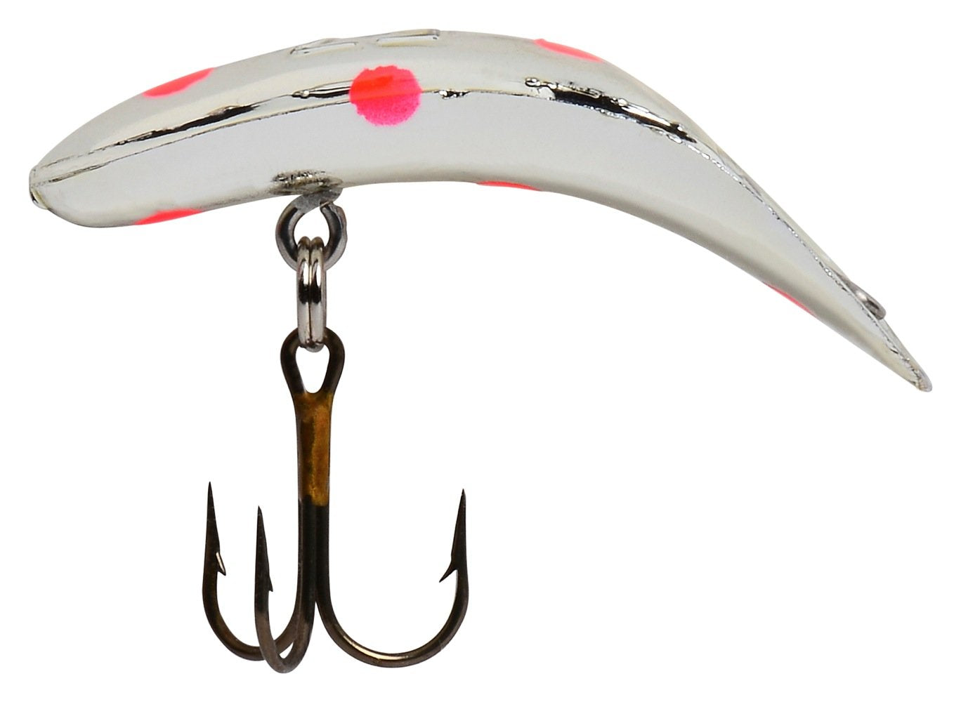 Yakima Bait Flatfish F-7 high action plug in metallic silver with red spot, enticing trolling lure.