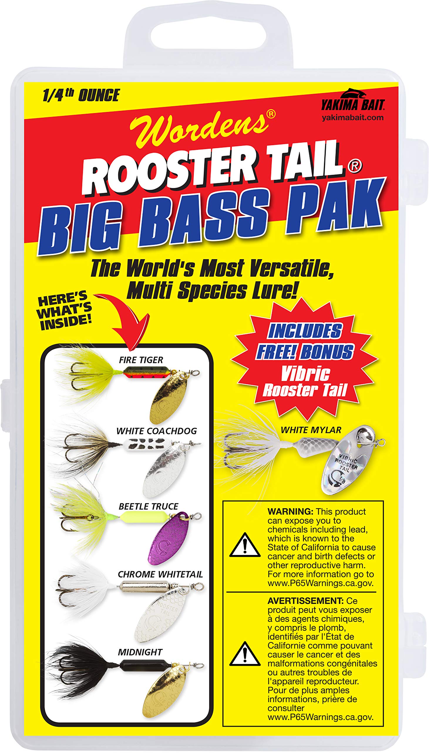 The Yakima Bait Rooster Tail 1/4oz Fire Tiger offers versatile bass fishing.