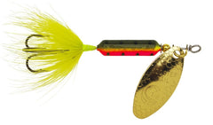 Yakima Bait Rooster Tail Fire Tiger 16oz in-line spinner boosts visibility and attracts predatory fish.