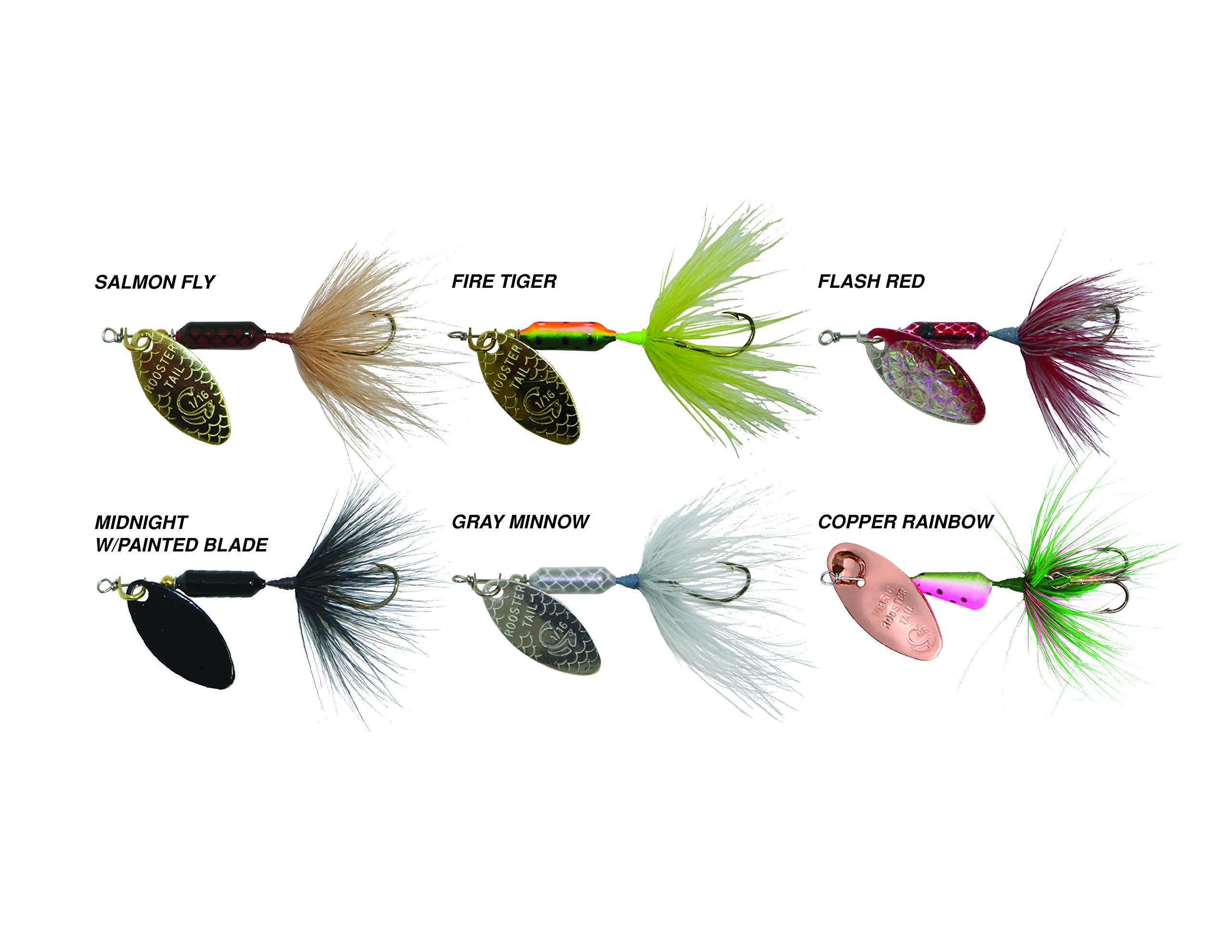 Yakima Bait Wordens Rooster Tail kit highlights pulsating tail action for better fish attraction.