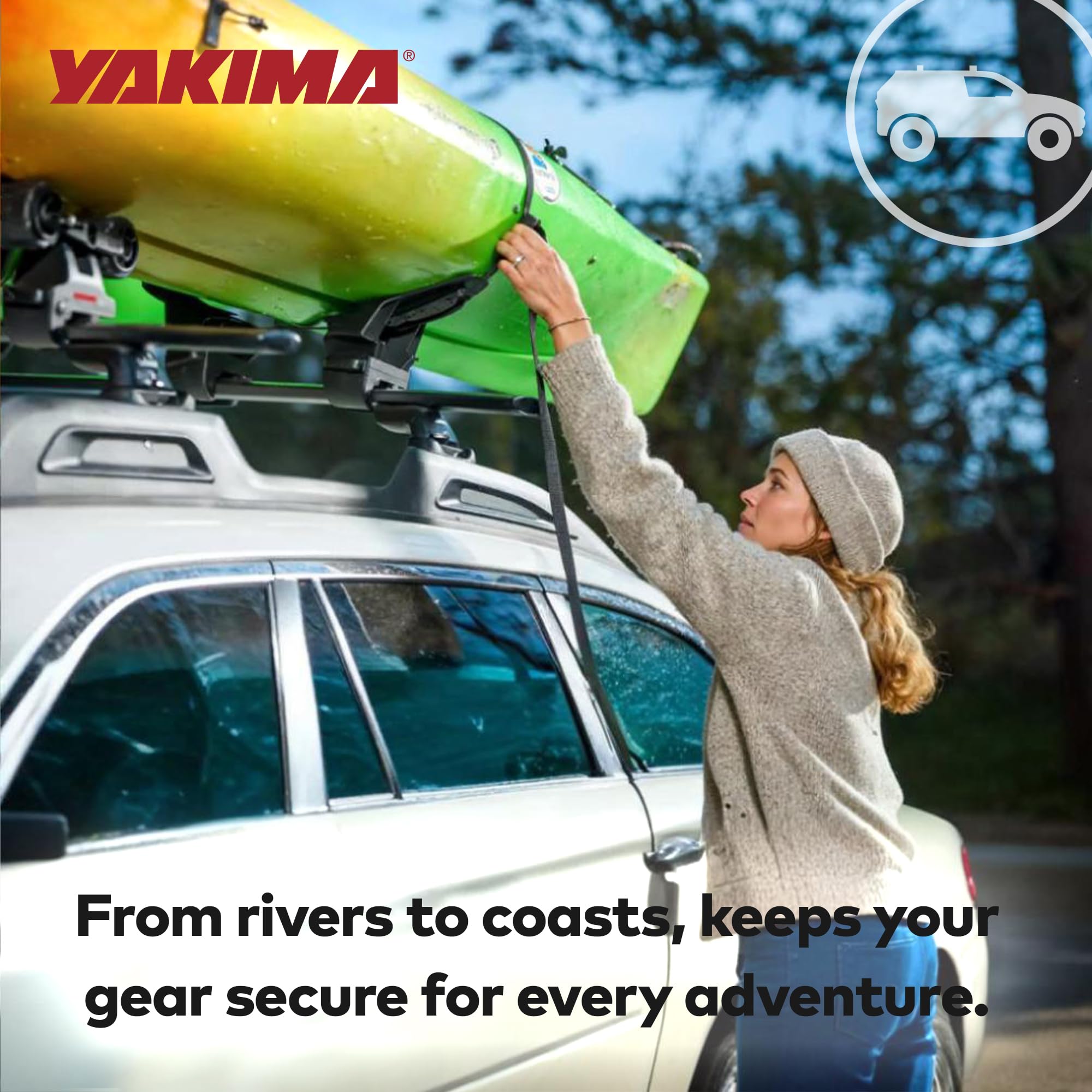 Universal mount fits most crossbars with DeckHand on top.