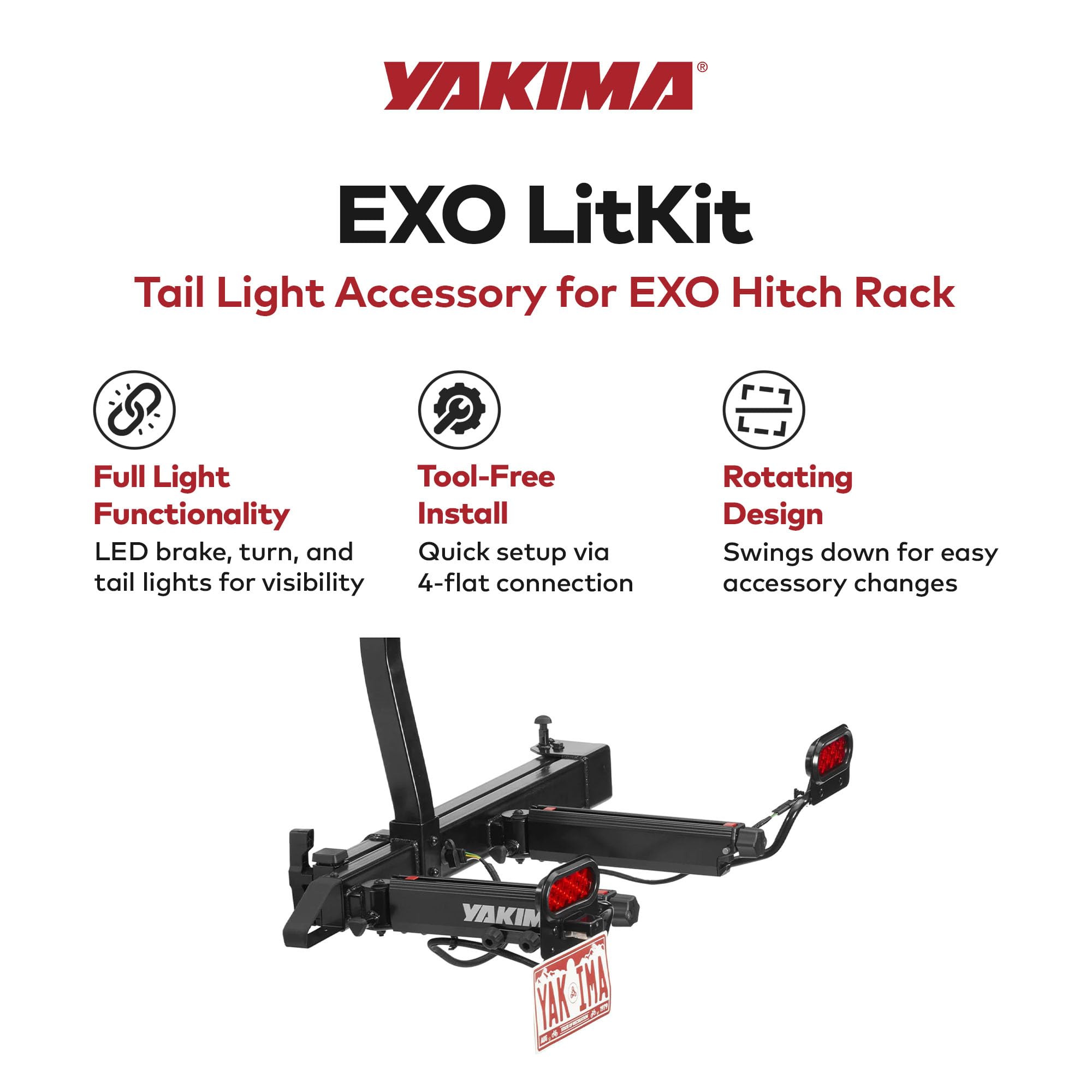 License plate attachment on Yakima EXO LitKit protecting the plate