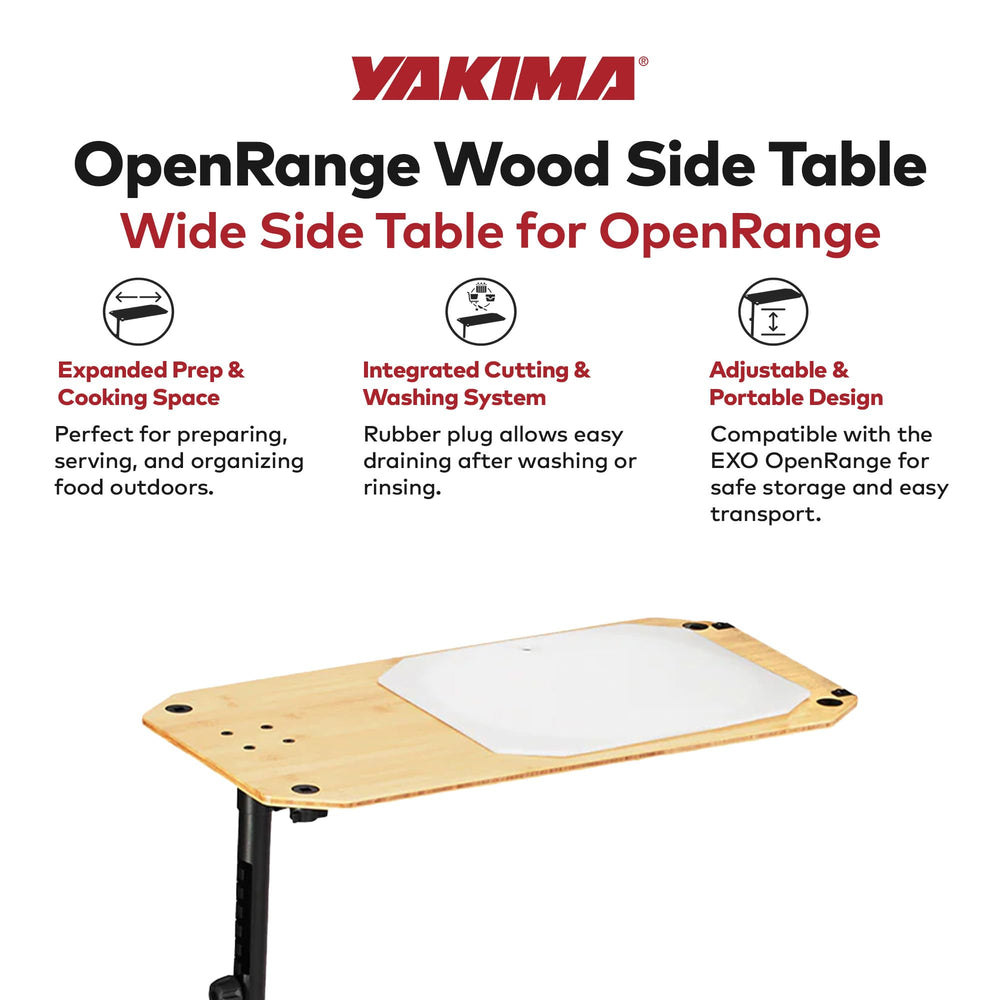 Yakima EXO OpenRange plastic cutting board and collapsible wash basin built into the surface.