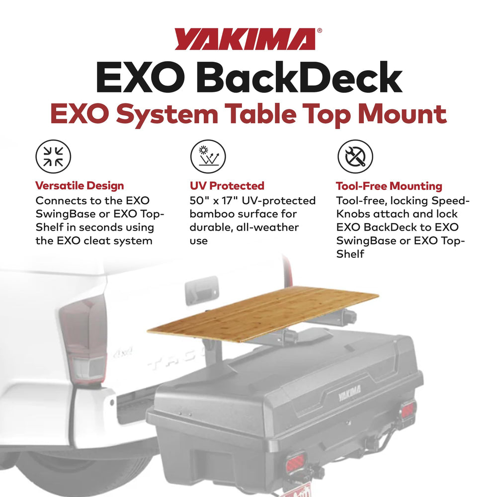 Yakima EXO surface measures 50 by 17 inches for ample workspace.