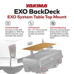 Yakima EXO surface measures 50 by 17 inches for ample workspace.