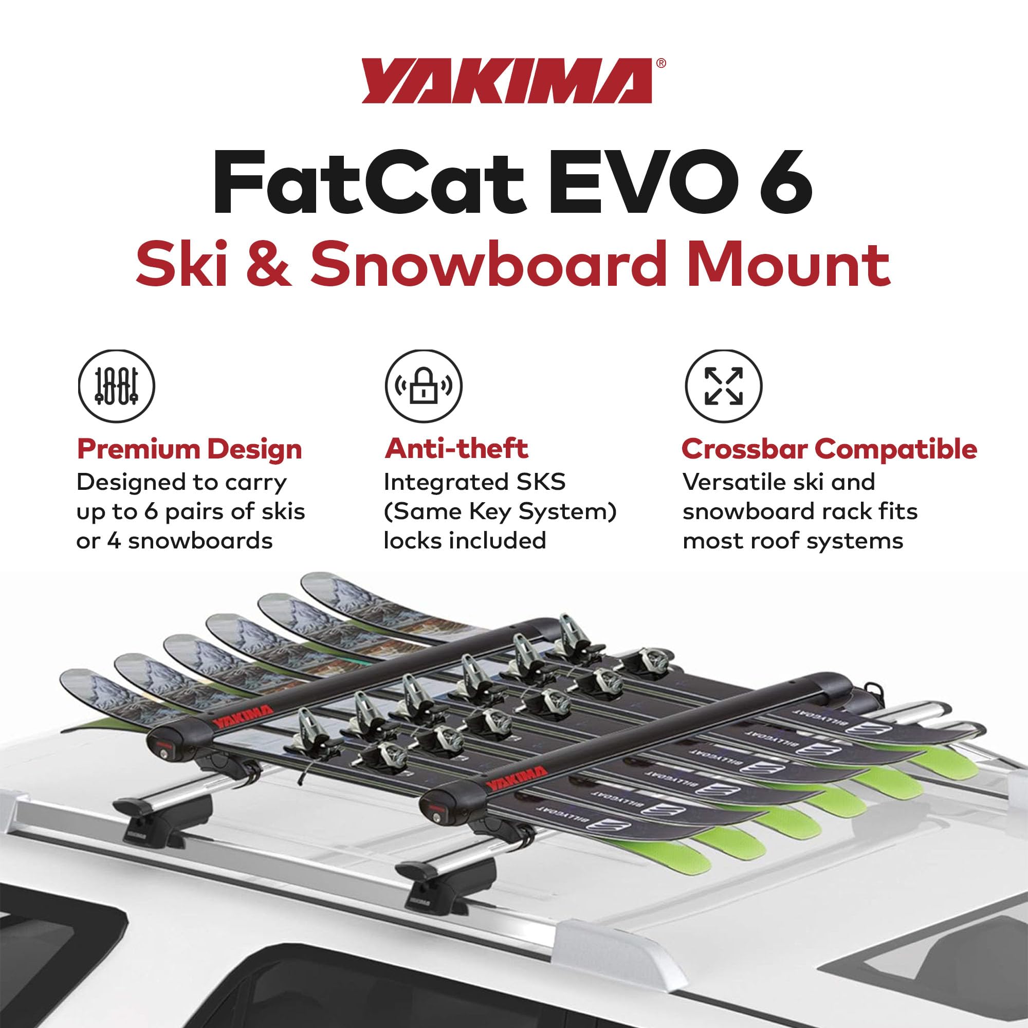 Yakima FatCat EVO 4 Snowboard Carrier demonstrates board loading versatility