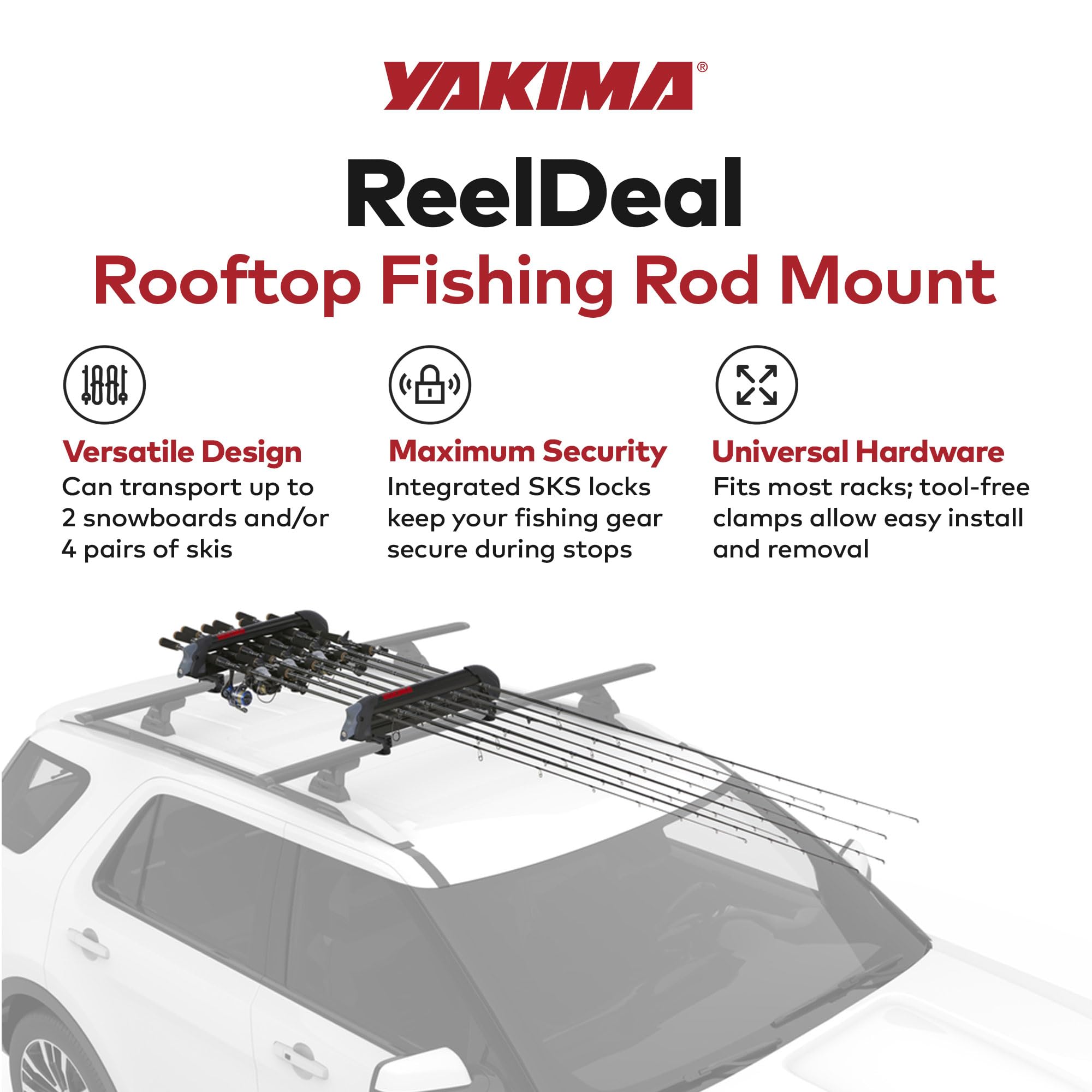 Rods secured in padded holders within the Yakima rack