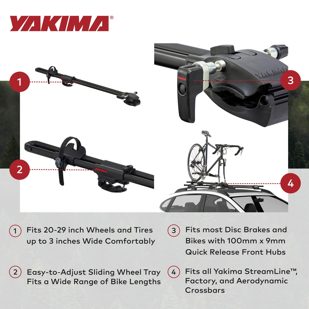 Yakima ForkLift sliding wheel tray adjusts for different bike lengths