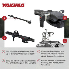 Yakima ForkLift sliding wheel tray adjusts for different bike lengths