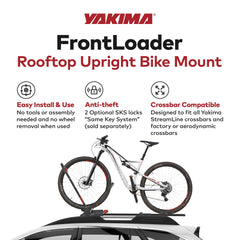 Yakima FrontLoader secure mount minimizes bike movement during travel.