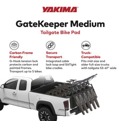 Yakima Gatekeeper back view with bikes mounted; stable and protected on the road.