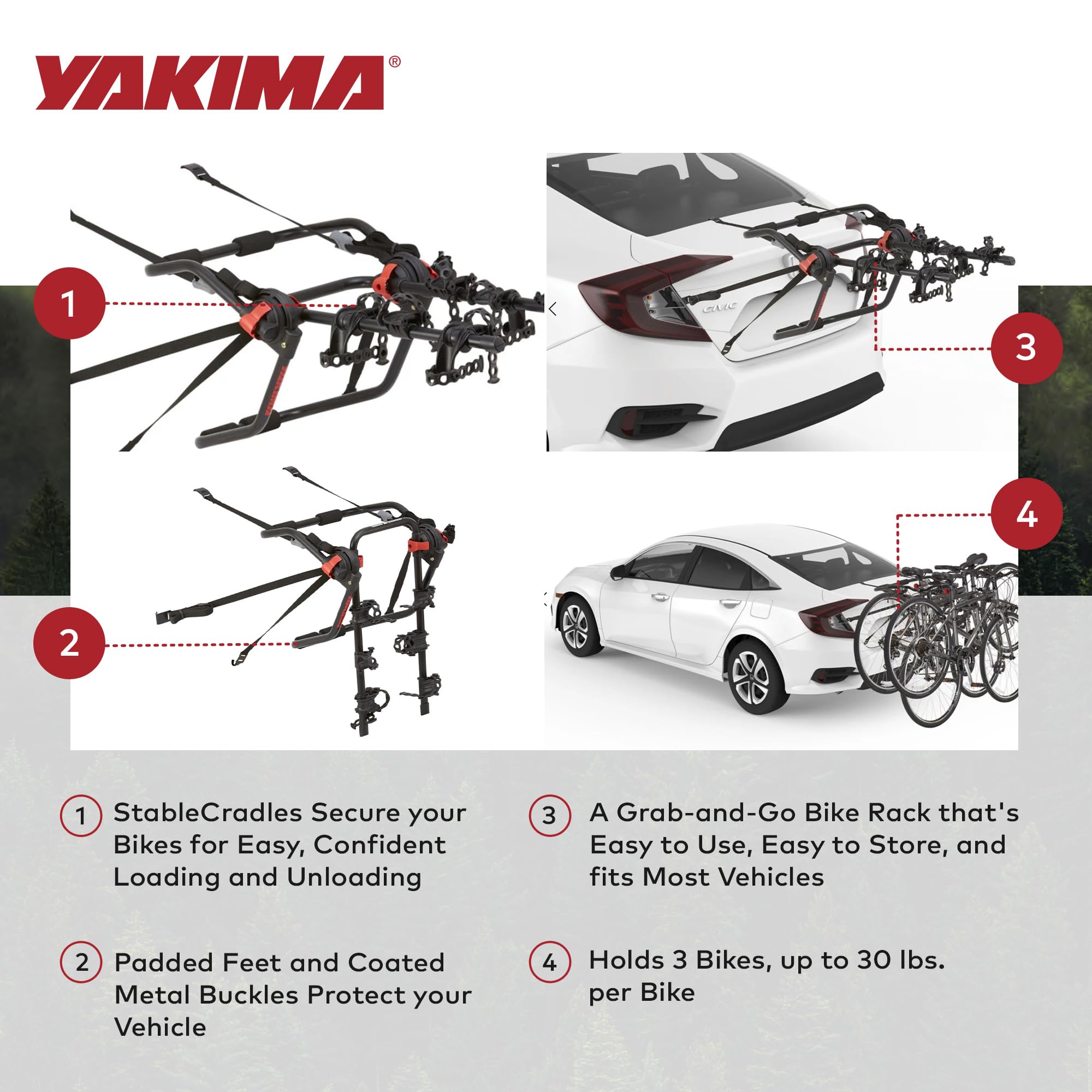 Yakima HangOut coated buckles add durable protection for vehicles.