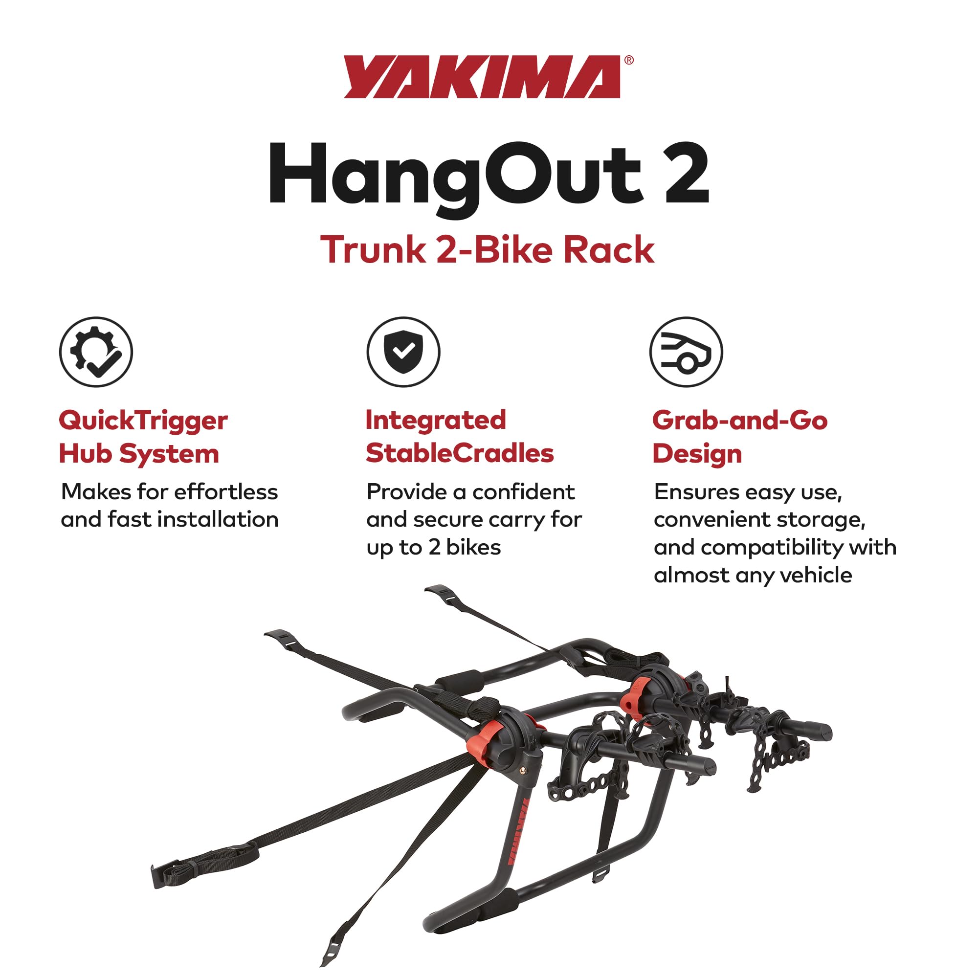 Yakima Hangout stable cradles hold bikes firmly during transport, reducing movement.