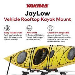 One kayak secured in JayLow J-cradle for easy loading